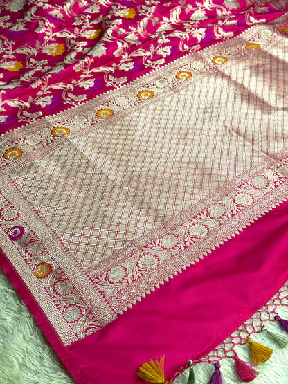 Hot pink premium Banarasi tilfi Mashru katan silk saree MK246