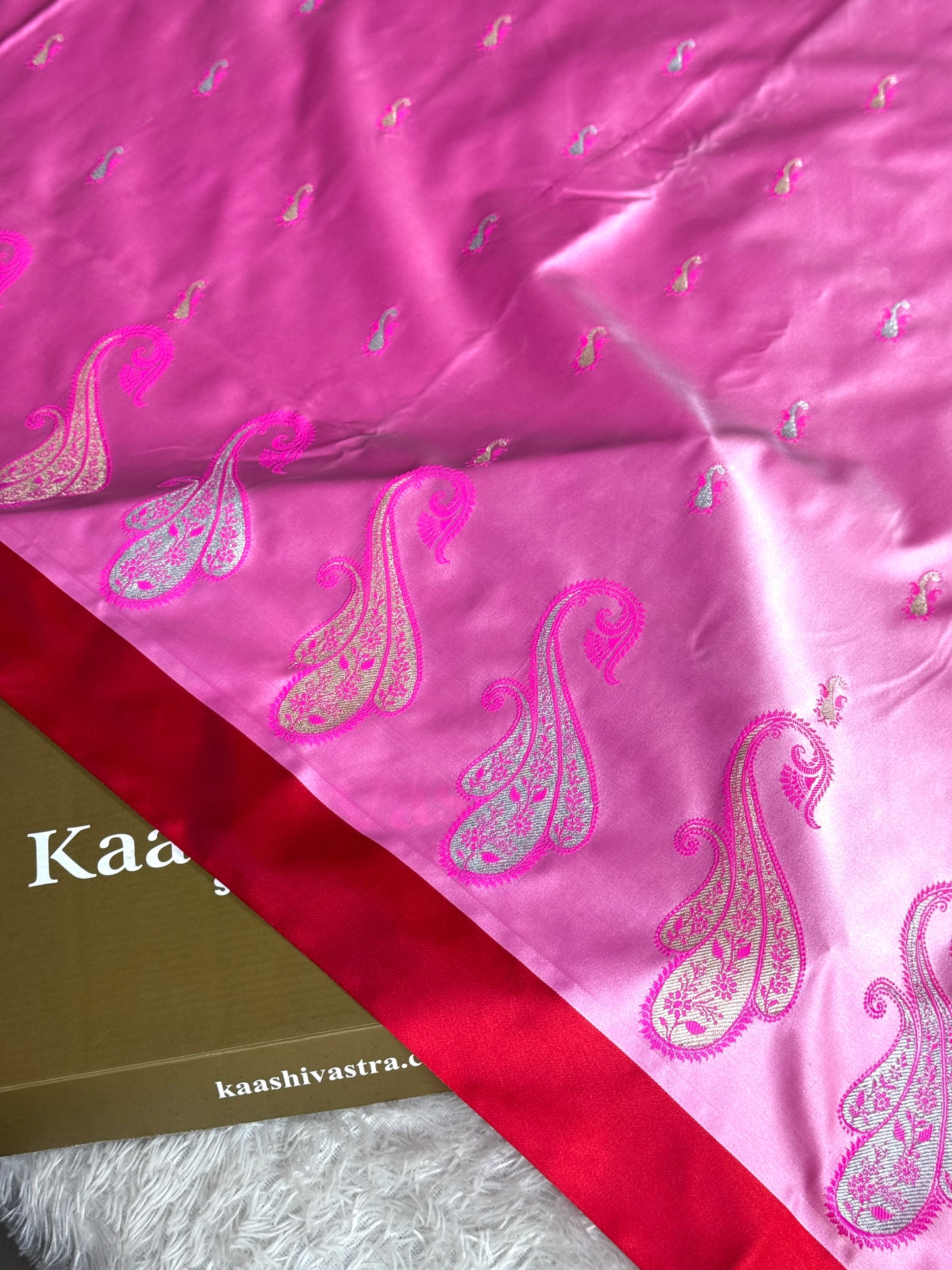Pink with red premium Banarasi Mashru katan silk saree MK283