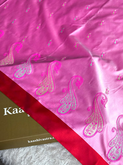 Pink with red premium Banarasi Mashru katan silk saree MK283