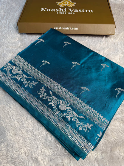 Peacock blue premium Banarasi Mashru katan silk saree MK225