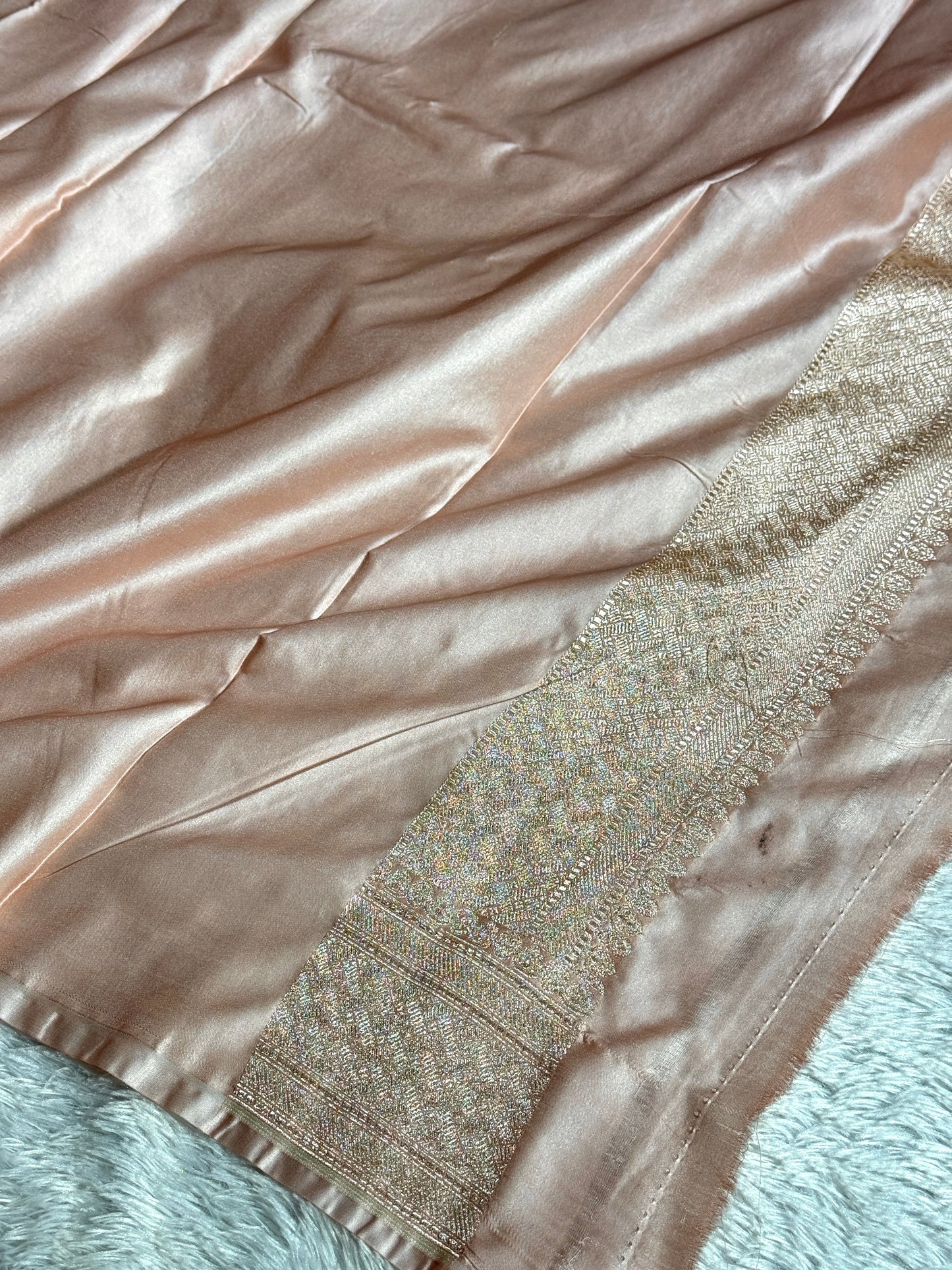 Beige colour premium Banarasi tilfi Mashru katan silk saree MK194