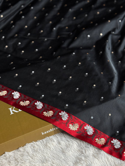 Black color premium Banarasi Mashru katan silk saree MK235