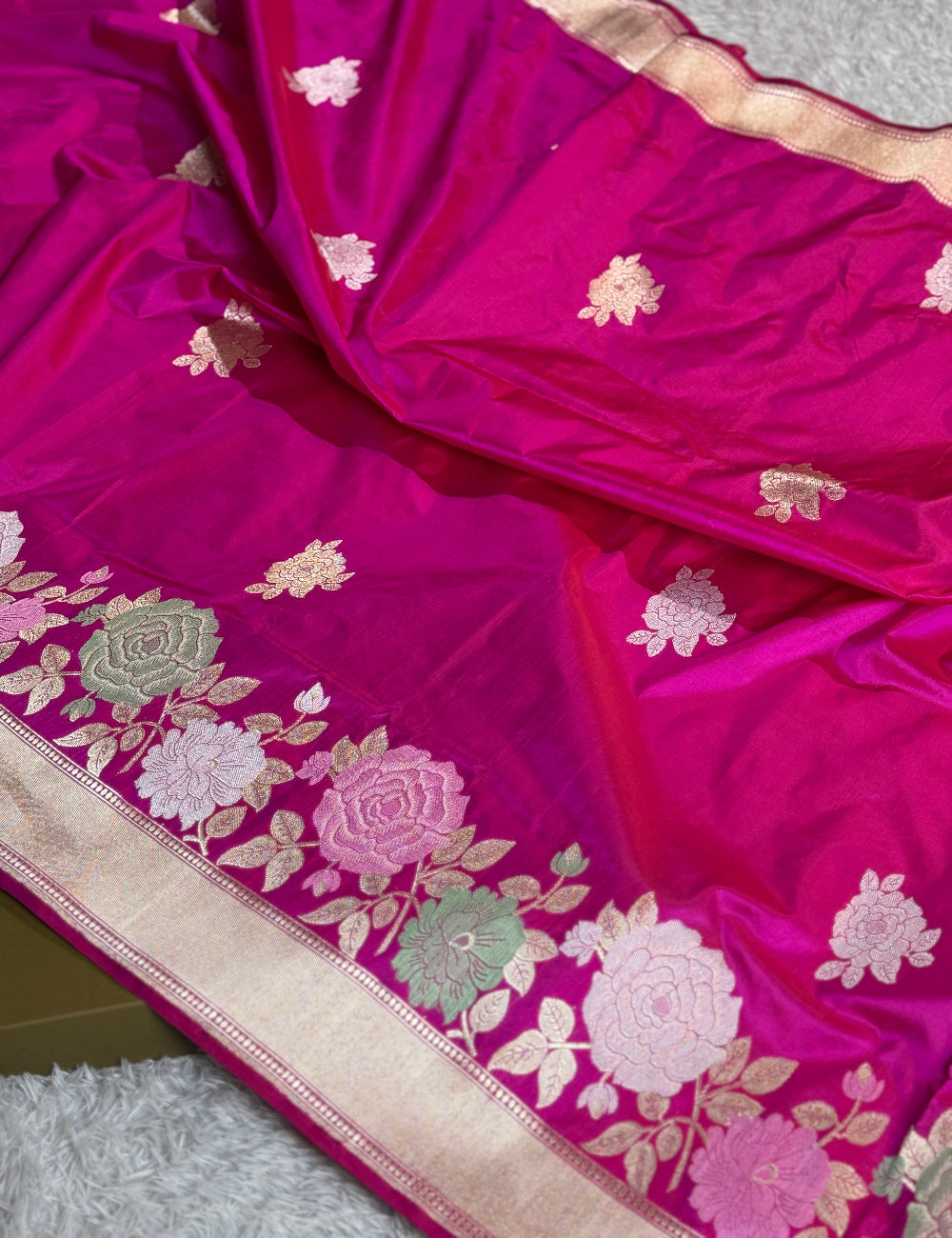 Rani pink premium Banarasi pure handloom silk saree KS101
