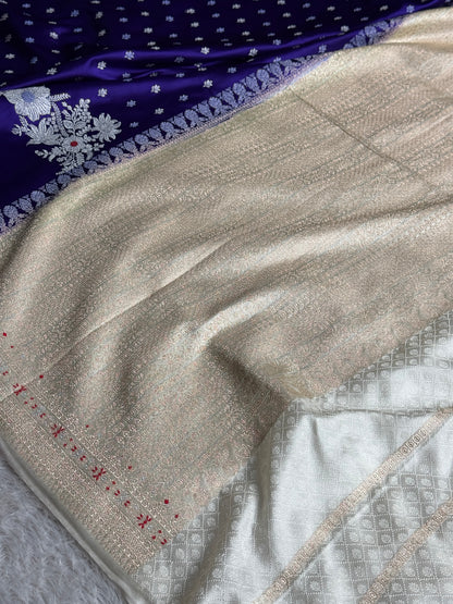 Purple with cream colour premium Banarasi Mashru katan silk saree MK312