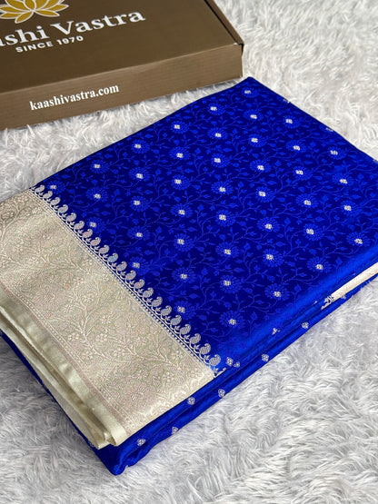 Royal blue with off white Banarasi tanchui Mashru katan silk saree MK248