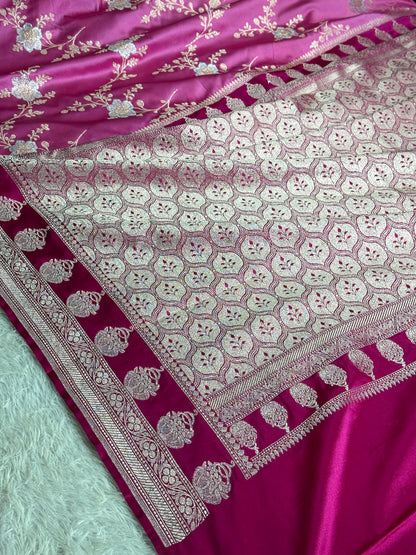 Hot pink and light pink premium Banarasi Mashru katan silk saree MK258