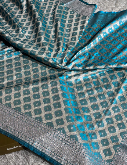 Sky blue colour premium Banarasi Mashru katan silk saree MK278