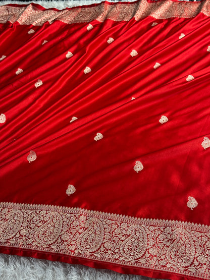 Red colour premium Banarasi Mashru katan silk saree MK309