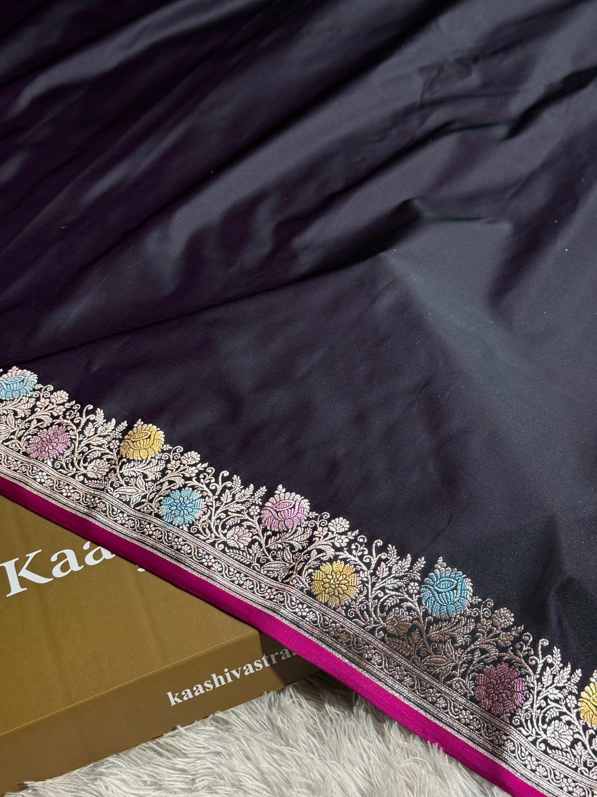 Black premium Banarasi Mashru katan silk saree MK243