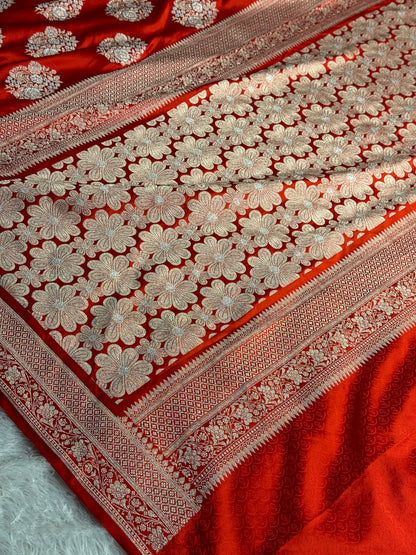 Red colour premium Banarasi Mashru katan silk saree MK310