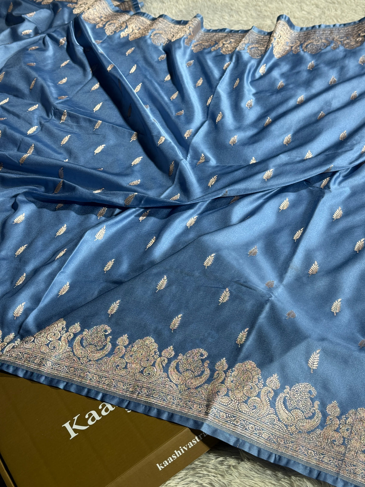 Pastel light blue premium Banarasi Mashru katan silk saree MK244