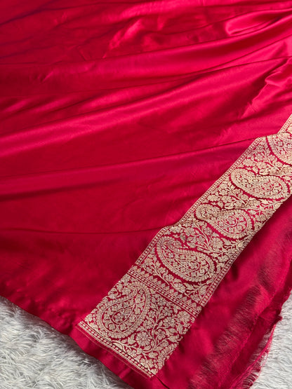 Hot pink colour premium Banarasi Mashru katan silk saree MK309