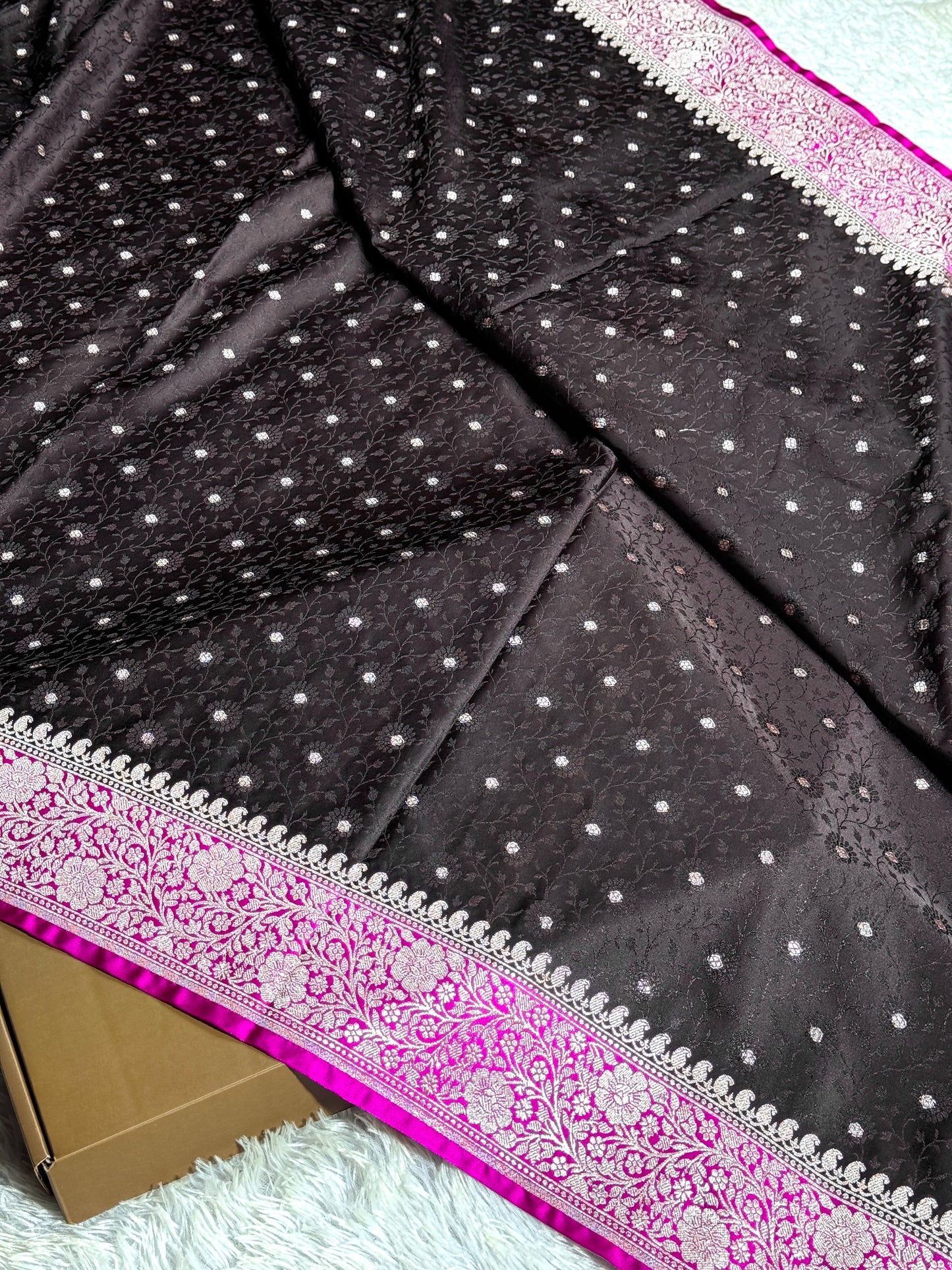 Rani pink coffee brown premium Banarasi Mashru katan silk saree MK248