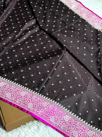 Rani pink coffee brown premium Banarasi Mashru katan silk saree MK248