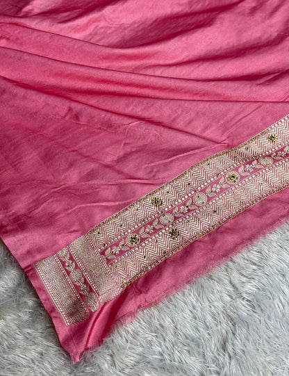 Pink color bridal premium Banarasi Mashru katan silk saree BK101