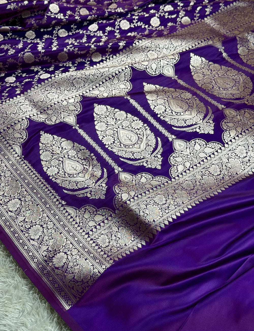 Dark Purple color jaal premium Banarasi Mashru katan silk saree MK265