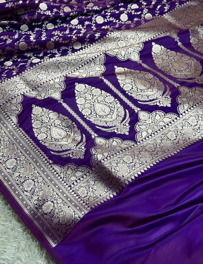 Dark Purple color jaal premium Banarasi Mashru katan silk saree MK265