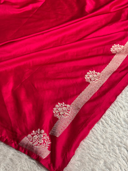 Hot pink colour premium Banarasi Mashru katan silk saree MK316