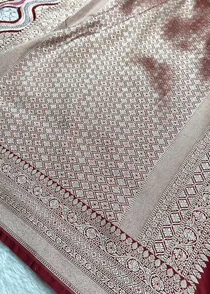 Maroon color premium Banarasi Mashru katan silk saree MK206