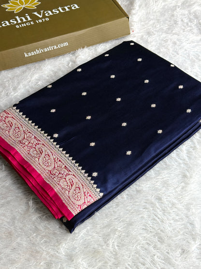 Navy with rani pink colour premium Banarasi Mashru katan silk saree MK287