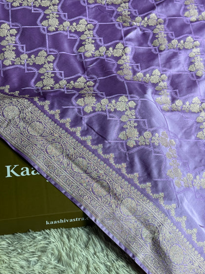 Lavender colour premium Banarasi Mashru katan silk saree MK255