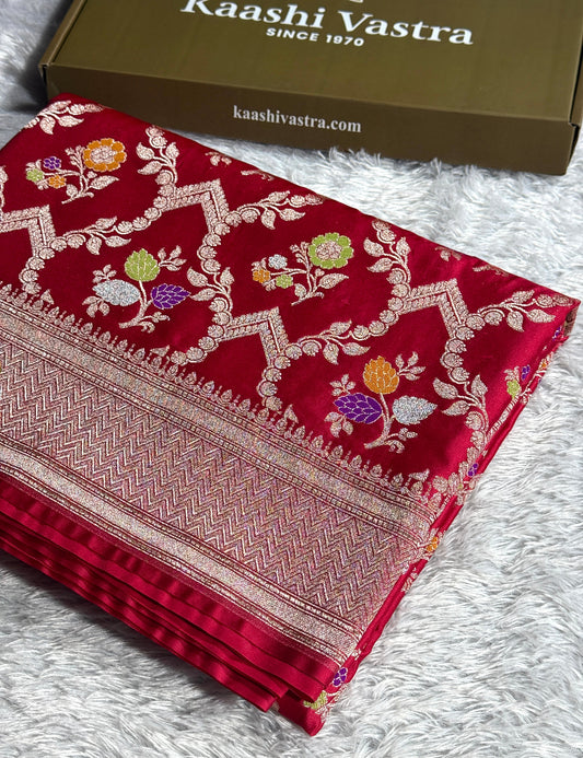 Cherry red premium Banarasi tilfi Mashru katan silk saree MK268