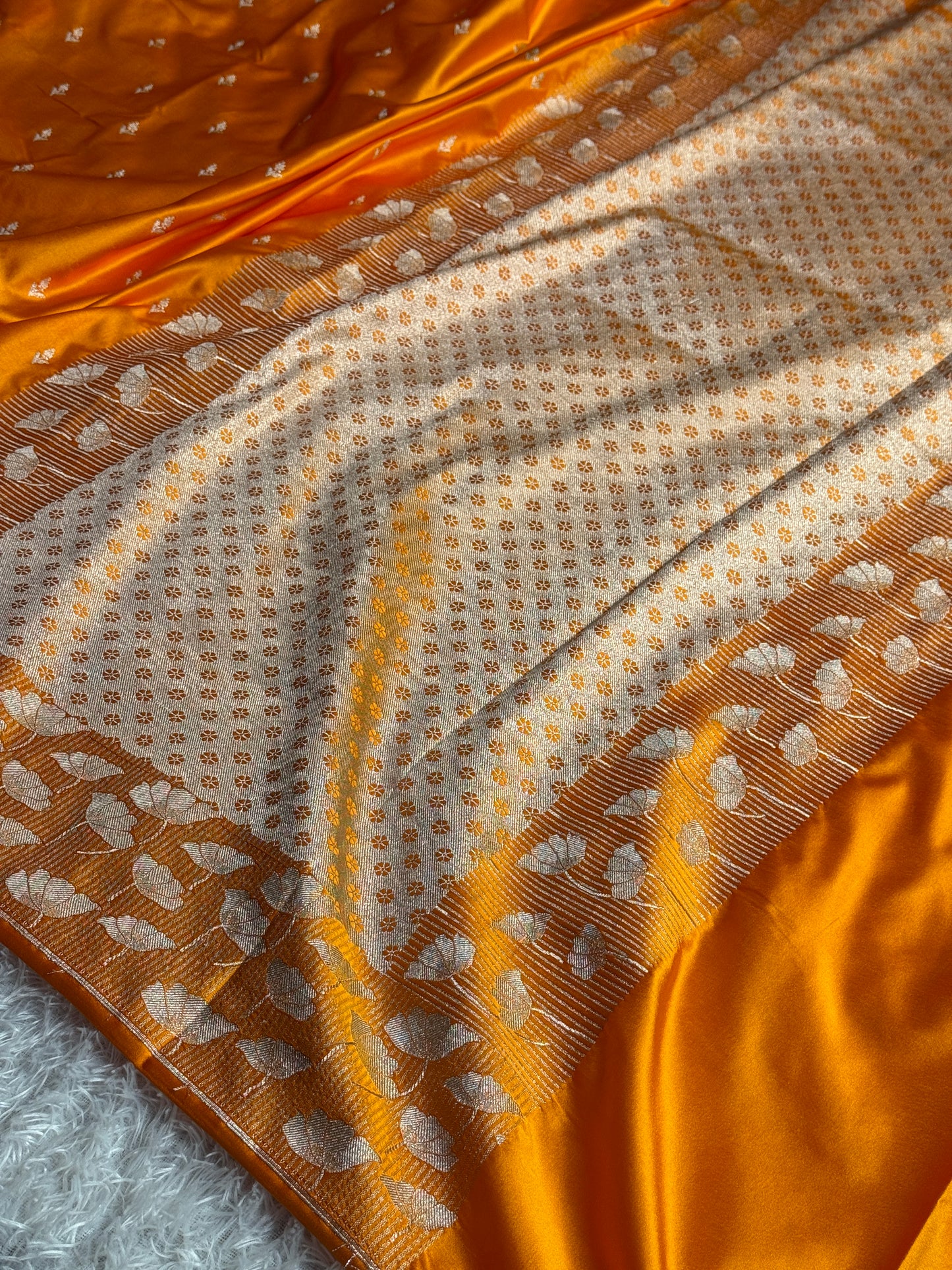 Orange colour premium Banarasi Mashru katan silk saree MK306