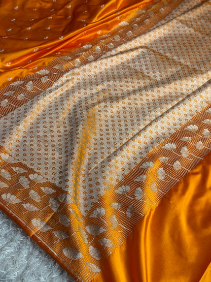 Orange colour premium Banarasi Mashru katan silk saree MK306