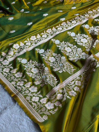 Green dual shade premium Banarasi Mashru katan silk saree MK239