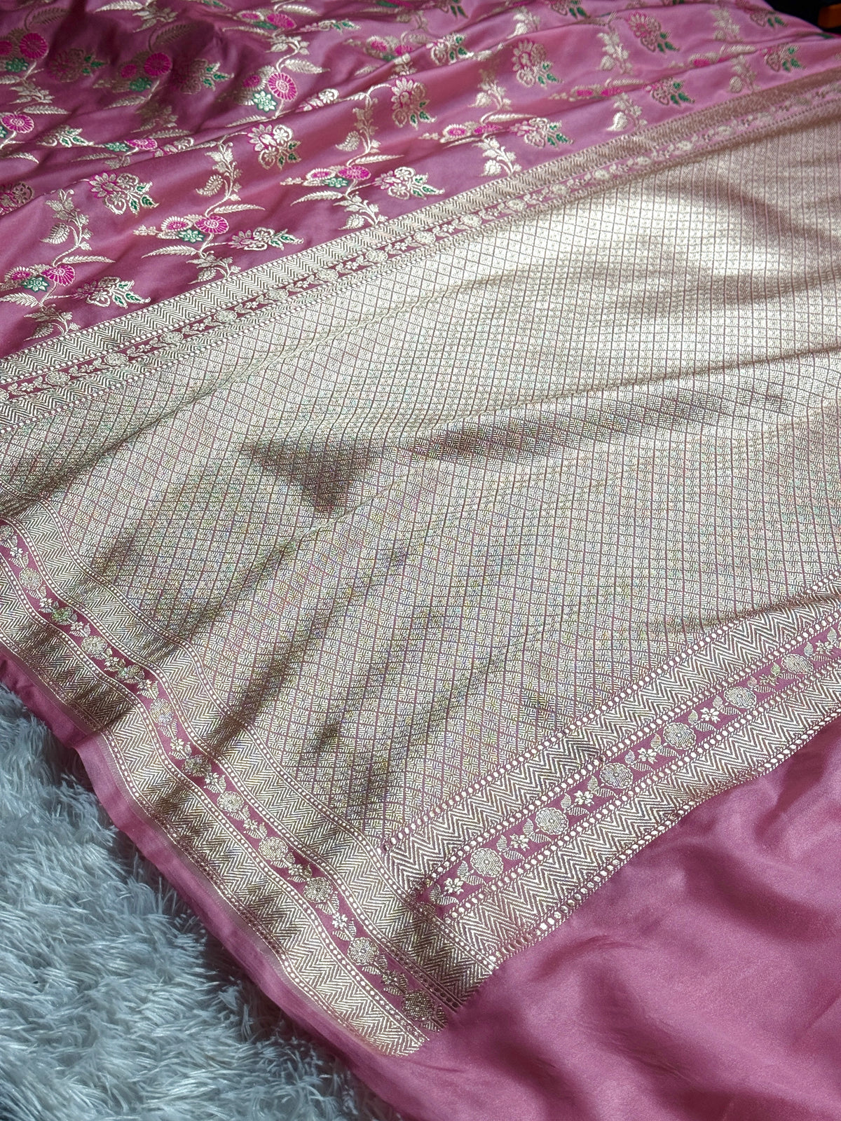 Pink color premium Banarasi tilfi Mashru katan silk saree MK188