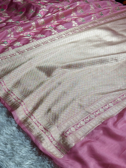Pink color premium Banarasi tilfi Mashru katan silk saree MK188