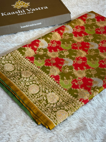 Green rangkat premium Banarasi Mashru katan silk saree MK256