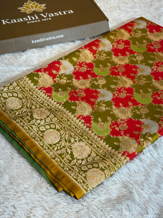 Green rangkat premium Banarasi Mashru katan silk saree MK256