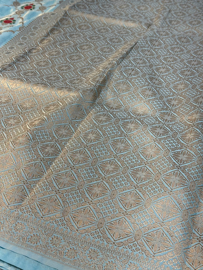 Light sea blue premium Banarasi Mashru katan silk saree MK160