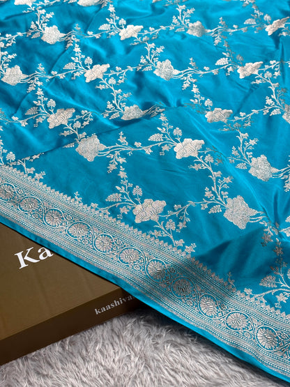 Sky blue premium Banarasi Mashru katan silk saree MK240