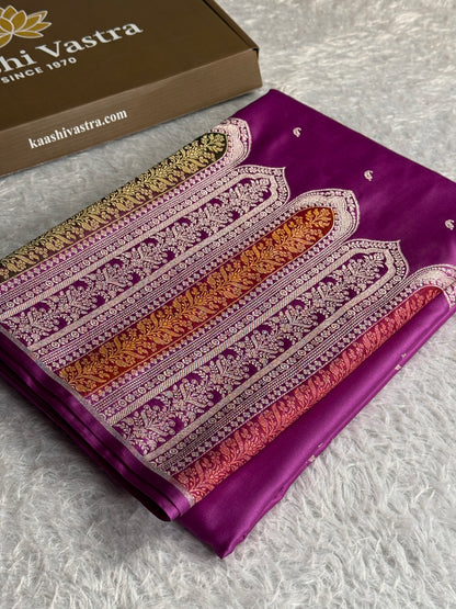 Lavender colour premium Banarasi Mashru katan silk saree MK315