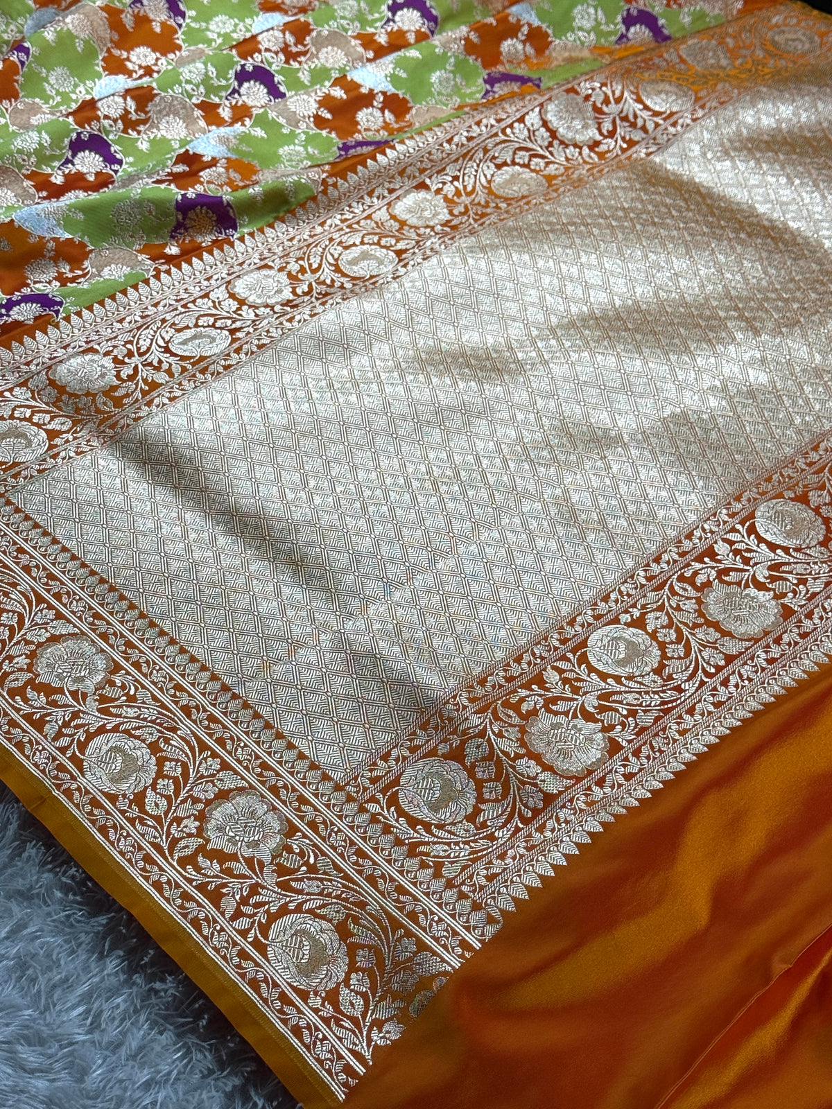 Orange color premium Banarasi Mashru katan silk saree MK256