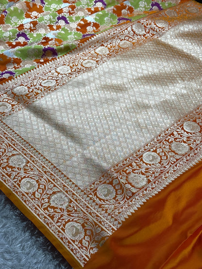 Orange color premium Banarasi Mashru katan silk saree MK256