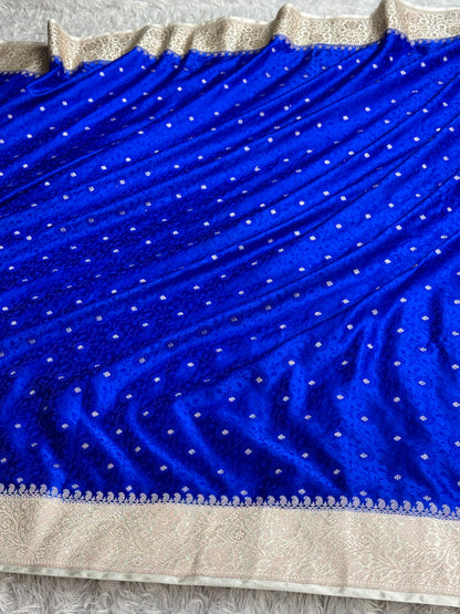 Royal blue with off white Banarasi tanchui Mashru katan silk saree MK248