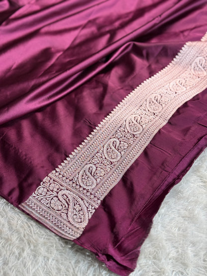 Onion pink with brown colour premium Banarasi Mashru katan silk saree MK304