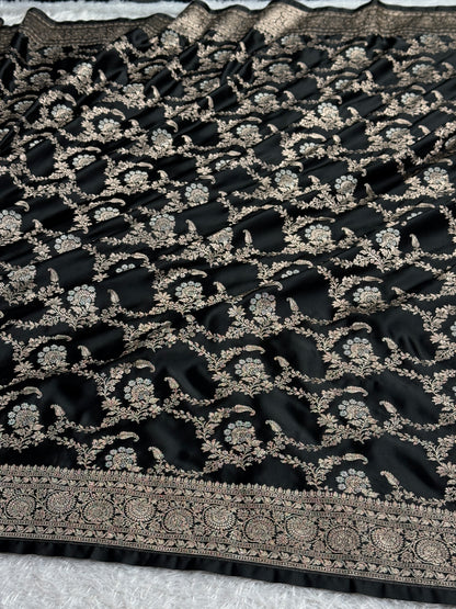 Black colour premium Banarasi Mashru katan silk saree MK318