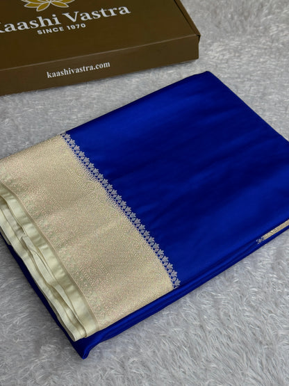 Royal blue with off white colour premium Banarasi Mashru katan silk saree MK317