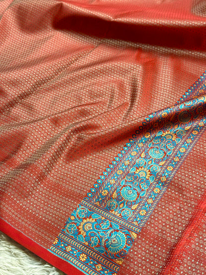 Sea blue premium Banarasi jamawar tanchui katan silk saree JKT101