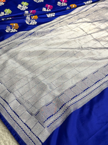 Royal blue colour premium Banarasi tilfi Mashru katan silk saree MK325
