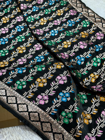 Black color premium Banarasi tilfi Mashru katan silk saree MK259