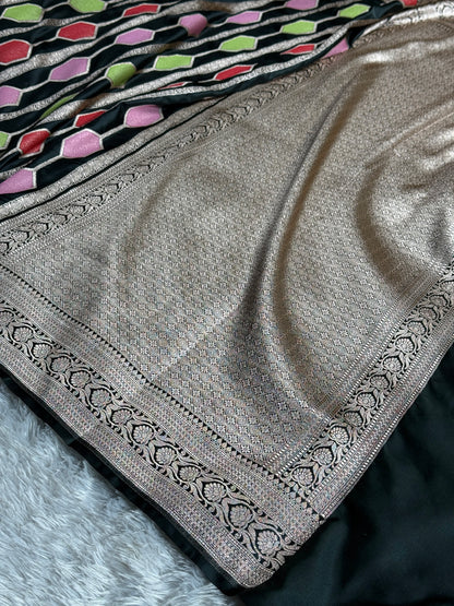 Black color premium Banarasi tilfi Mashru katan silk saree MK230