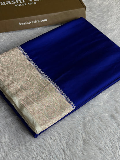 Royal blue with cream colour premium Banarasi Mashru katan silk saree MK313