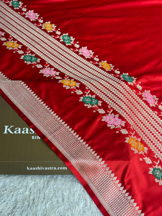 Red colour premium Banarasi tilfi Mashru katan silk saree MK332