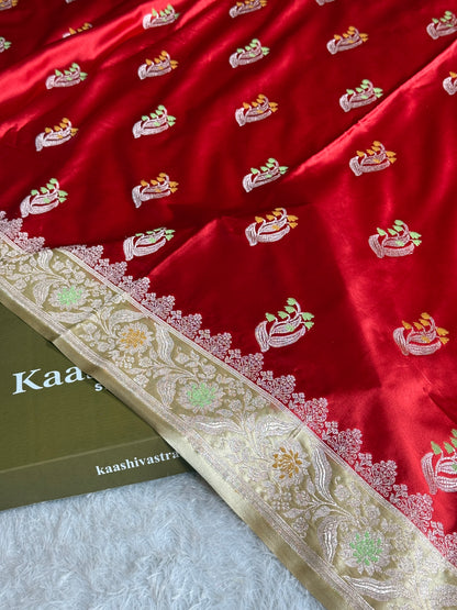 Maroon with cream colour premium Banarasi tilfi Mashru katan silk saree MK299