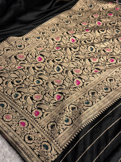 Black colour premium Banarasi Mashru katan silk saree MK321